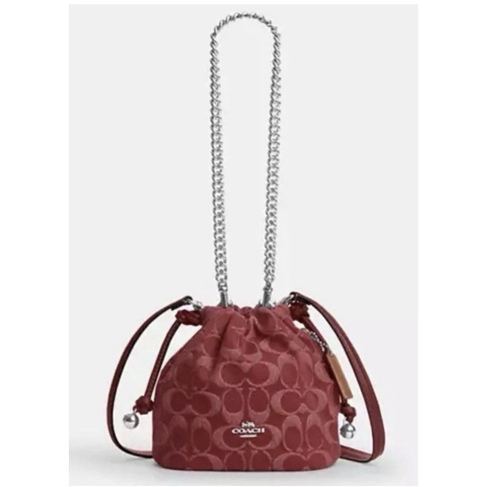 Coach Red Denim Mini Faye Drawstring Bag Crossbody NWT